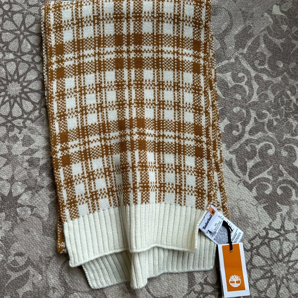 Timberland Scarf Buffalo Plaid beige whiter brown NEW‎ 10X68